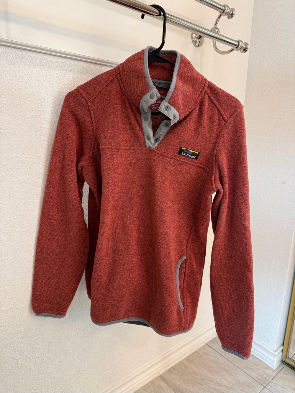 L.L.Bean Rust Heather Fleece Snap-Placket Pullover